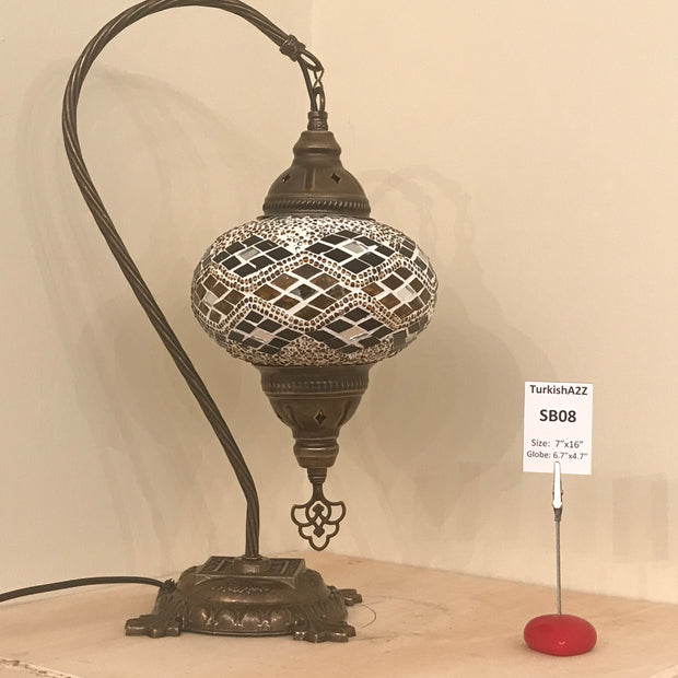 SWAN NECK MOSAIC TABLE LAMP, LARGE GLOBE , SC01 TO SC20 - TurkishLights.NET