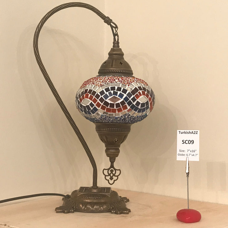 SWAN NECK MOSAIC TABLE LAMP, LARGE GLOBE , SC01 TO SC20 - TurkishLights.NET