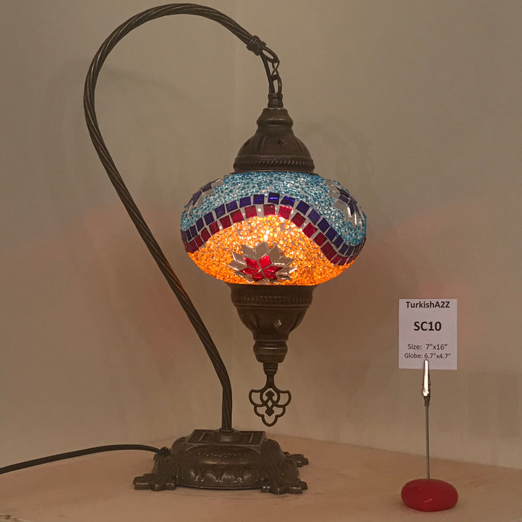 SWAN NECK MOSAIC TABLE LAMP, LARGE GLOBE , SC01 TO SC20 - TurkishLights.NET