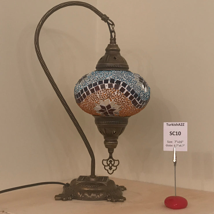 SWAN NECK MOSAIC TABLE LAMP, LARGE GLOBE , SC01 TO SC20 - TurkishLights.NET