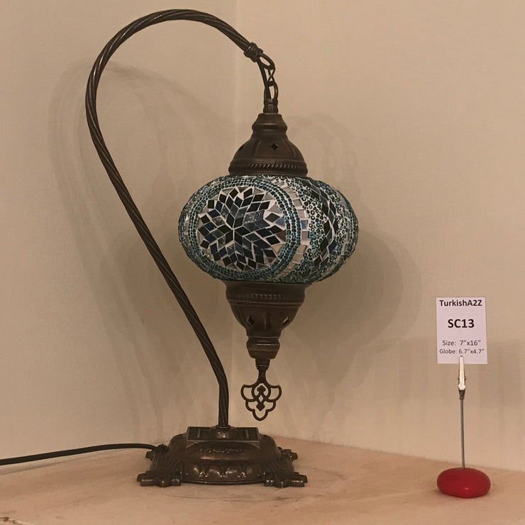 SWAN NECK MOSAIC TABLE LAMP, LARGE GLOBE , SC01 TO SC20 - TurkishLights.NET