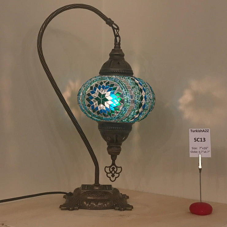 SWAN NECK MOSAIC TABLE LAMP, LARGE GLOBE , SC01 TO SC20 - TurkishLights.NET