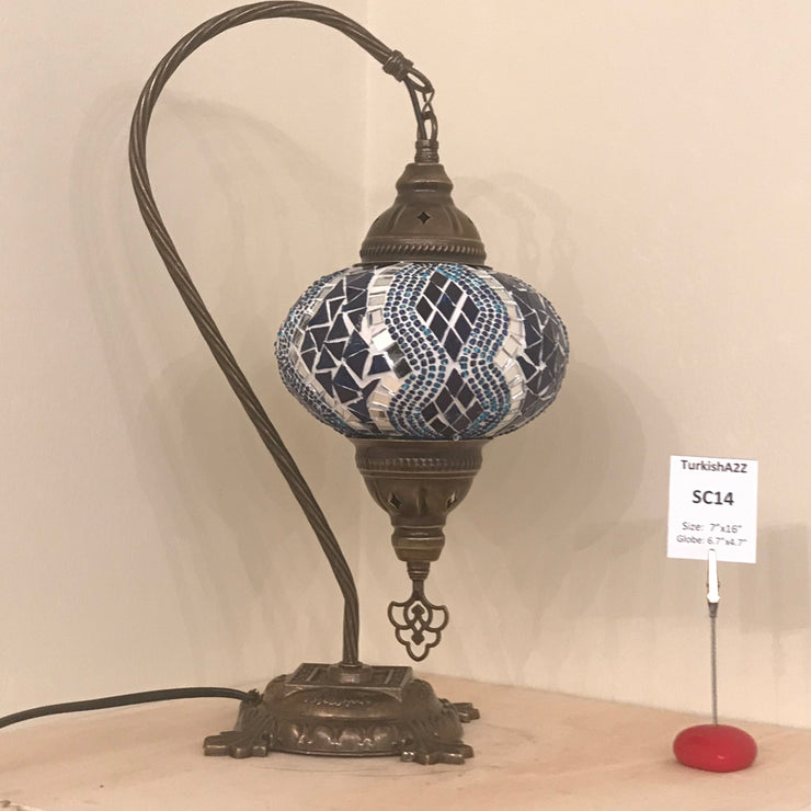 SWAN NECK MOSAIC TABLE LAMP, LARGE GLOBE , SC01 TO SC20 - TurkishLights.NET