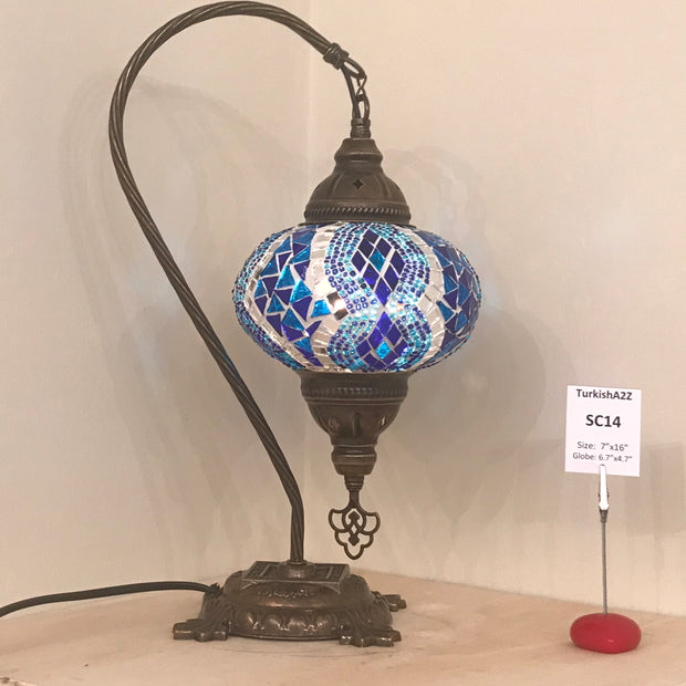 SWAN NECK MOSAIC TABLE LAMP, LARGE GLOBE , SC01 TO SC20 - TurkishLights.NET