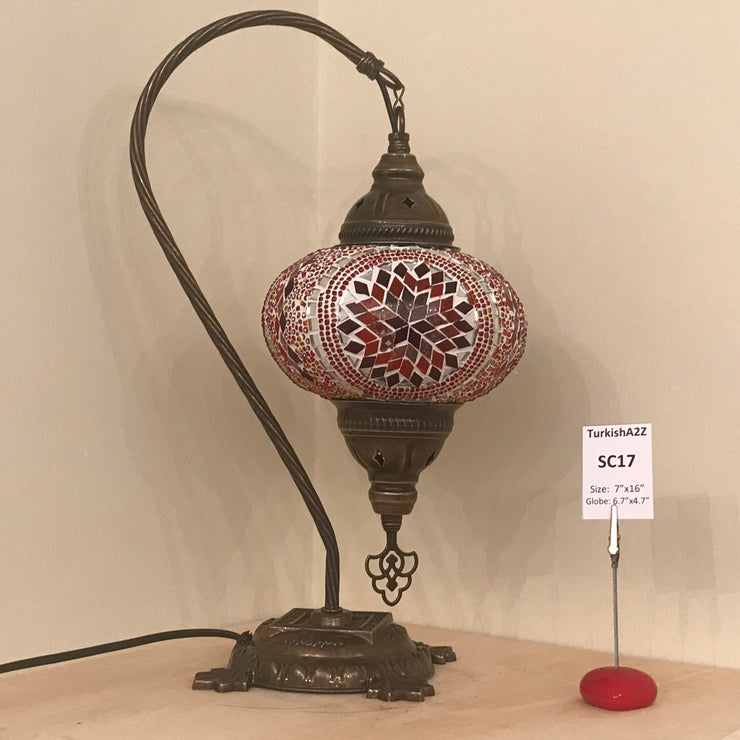 SWAN NECK MOSAIC TABLE LAMP, LARGE GLOBE , SC01 TO SC20 - TurkishLights.NET