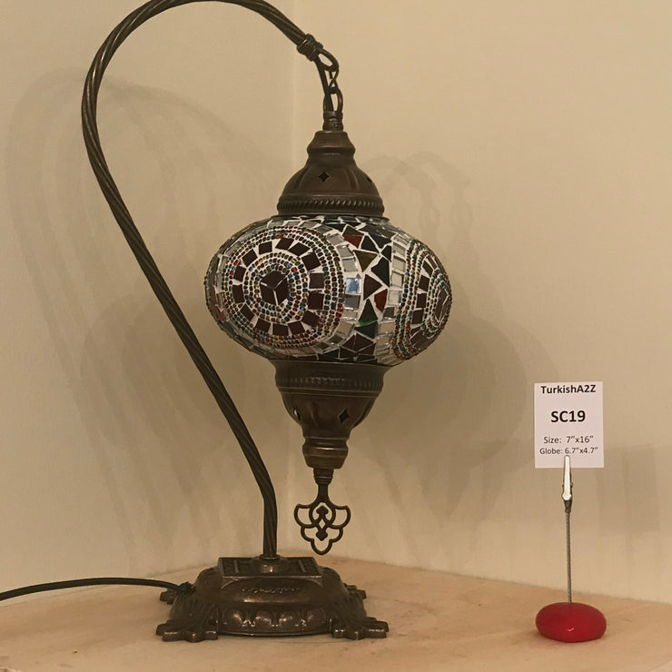 SWAN NECK MOSAIC TABLE LAMP, LARGE GLOBE , SC01 TO SC20 - TurkishLights.NET