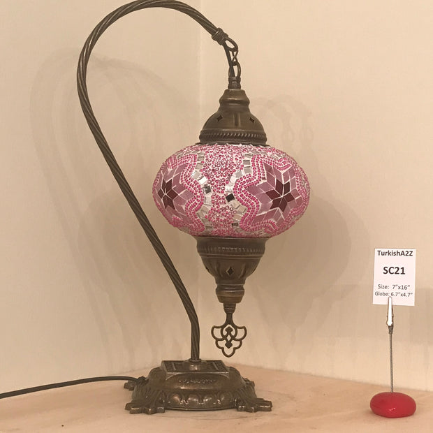 SWAN NECK MOSAIC TABLE LAMP, LARGE GLOBE , SC21 TO SC40 - TurkishLights.NET