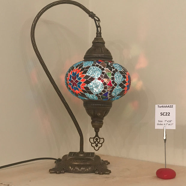 SWAN NECK MOSAIC TABLE LAMP, LARGE GLOBE , SC21 TO SC40 - TurkishLights.NET