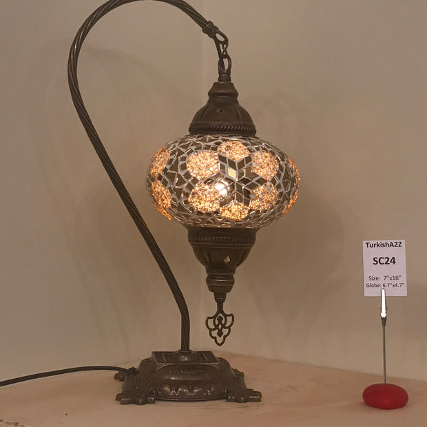 SWAN NECK MOSAIC TABLE LAMP, LARGE GLOBE , SC21 TO SC40 - TurkishLights.NET