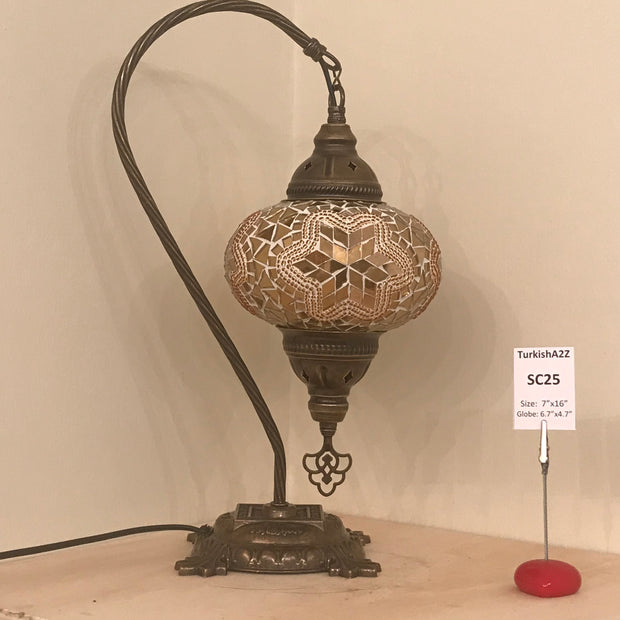 SWAN NECK MOSAIC TABLE LAMP, LARGE GLOBE , SC21 TO SC40 - TurkishLights.NET