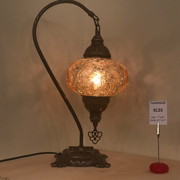 SWAN NECK MOSAIC TABLE LAMP, LARGE GLOBE , SC21 TO SC40 - TurkishLights.NET