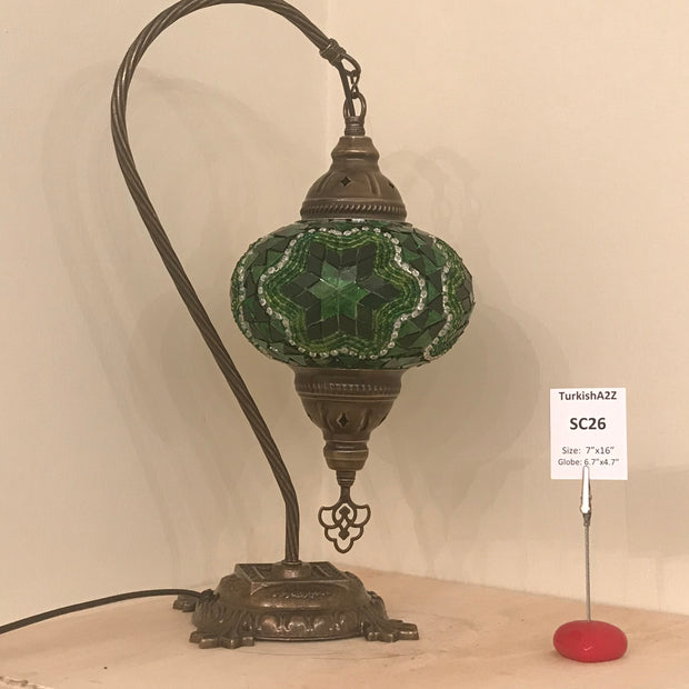 SWAN NECK MOSAIC TABLE LAMP, LARGE GLOBE , SC21 TO SC40 - TurkishLights.NET