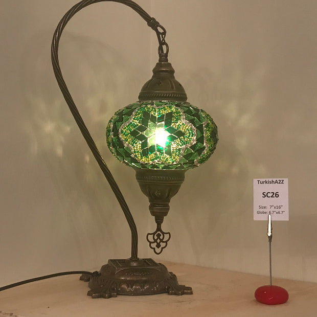 SWAN NECK MOSAIC TABLE LAMP, LARGE GLOBE , SC21 TO SC40 - TurkishLights.NET