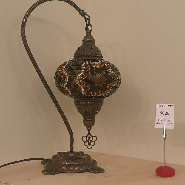 SWAN NECK MOSAIC TABLE LAMP, LARGE GLOBE , SC21 TO SC40 - TurkishLights.NET