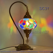 SWAN NECK MOSAIC TABLE LAMP, LARGE GLOBE , SC21 TO SC40 - TurkishLights.NET