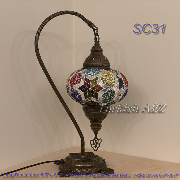 SWAN NECK MOSAIC TABLE LAMP, LARGE GLOBE , SC21 TO SC40 - TurkishLights.NET