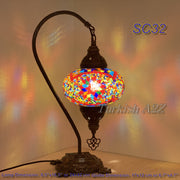 SWAN NECK MOSAIC TABLE LAMP, LARGE GLOBE , SC21 TO SC40 - TurkishLights.NET