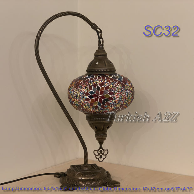 SWAN NECK MOSAIC TABLE LAMP, LARGE GLOBE , SC21 TO SC40 - TurkishLights.NET