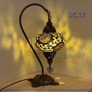 SWAN NECK MOSAIC TABLE LAMP, LARGE GLOBE , SC21 TO SC40 - TurkishLights.NET