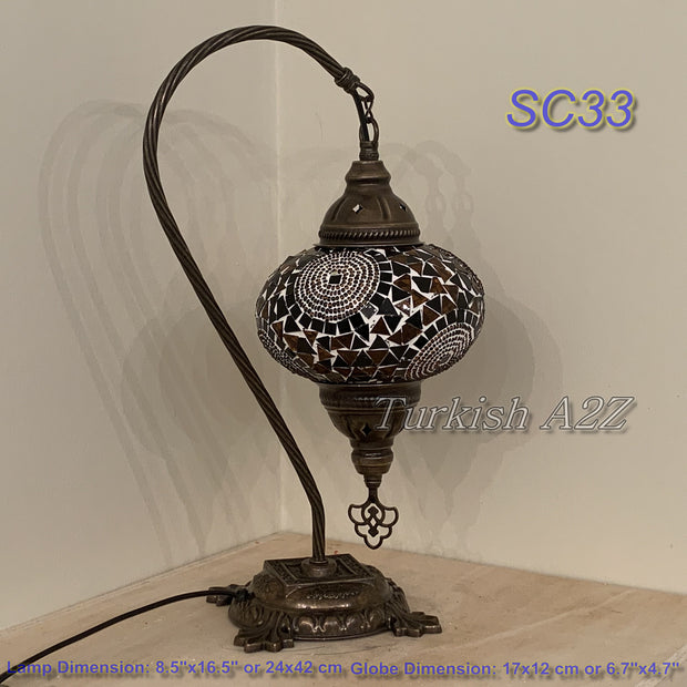 SWAN NECK MOSAIC TABLE LAMP, LARGE GLOBE , SC21 TO SC40 - TurkishLights.NET