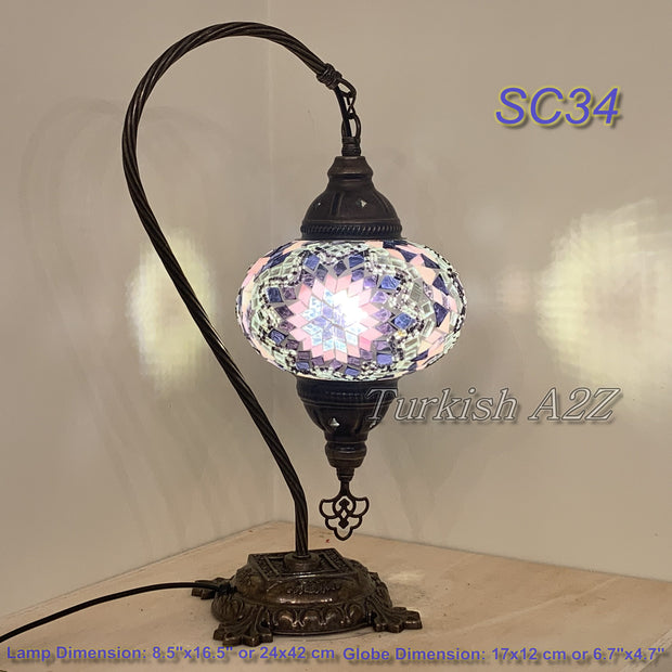 SWAN NECK MOSAIC TABLE LAMP, LARGE GLOBE , SC21 TO SC40 - TurkishLights.NET