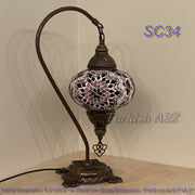 SWAN NECK MOSAIC TABLE LAMP, LARGE GLOBE , SC21 TO SC40 - TurkishLights.NET