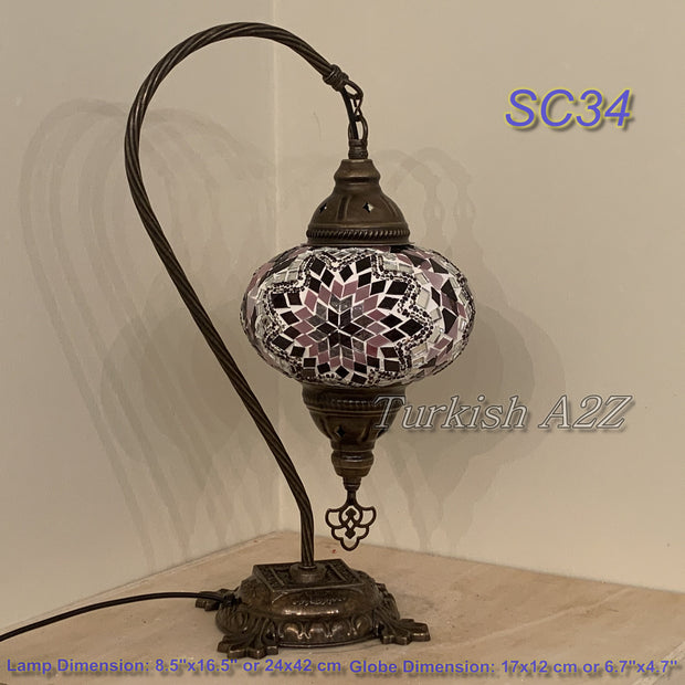 SWAN NECK MOSAIC TABLE LAMP, LARGE GLOBE , SC21 TO SC40 - TurkishLights.NET