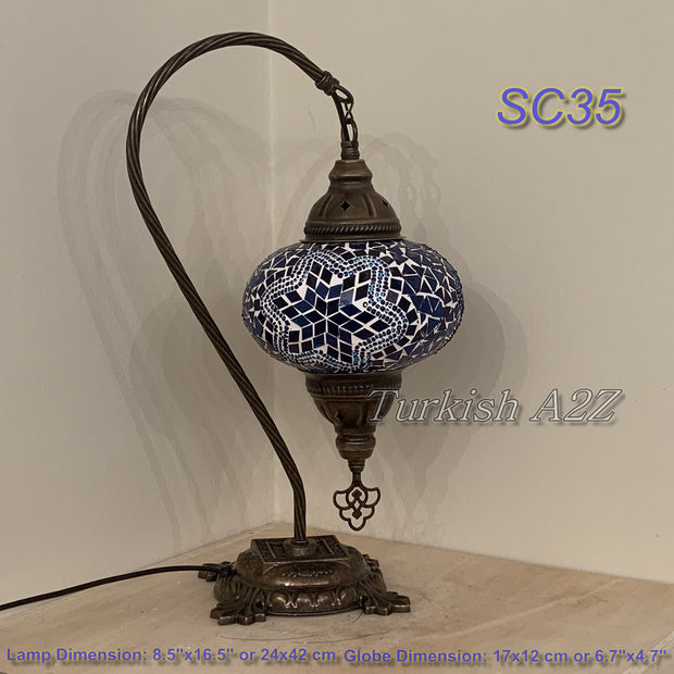 SWAN NECK MOSAIC TABLE LAMP, LARGE GLOBE , SC21 TO SC40 - TurkishLights.NET