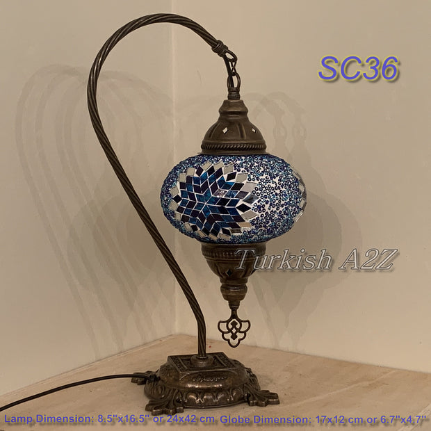 SWAN NECK MOSAIC TABLE LAMP, LARGE GLOBE , SC21 TO SC40 - TurkishLights.NET