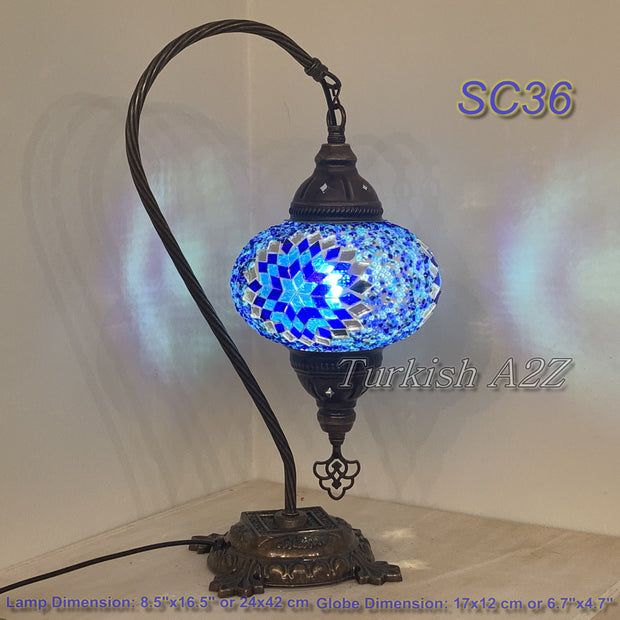 SWAN NECK MOSAIC TABLE LAMP, LARGE GLOBE , SC21 TO SC40 - TurkishLights.NET