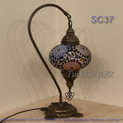 SWAN NECK MOSAIC TABLE LAMP, LARGE GLOBE , SC21 TO SC40 - TurkishLights.NET