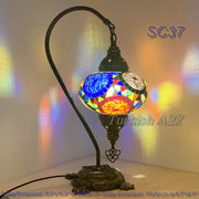 SWAN NECK MOSAIC TABLE LAMP, LARGE GLOBE , SC21 TO SC40 - TurkishLights.NET