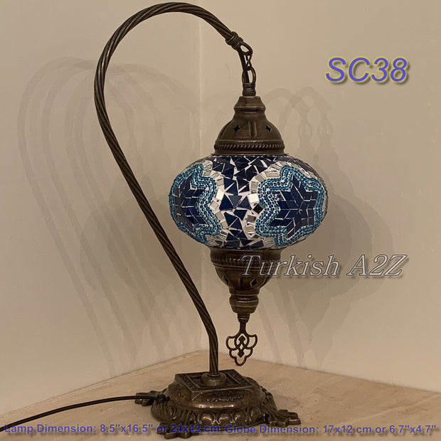 SWAN NECK MOSAIC TABLE LAMP, LARGE GLOBE , SC21 TO SC40 - TurkishLights.NET