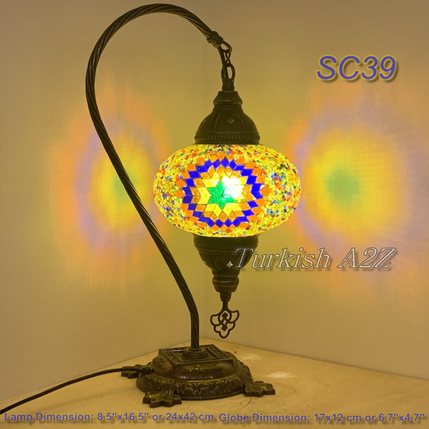 SWAN NECK MOSAIC TABLE LAMP, LARGE GLOBE , SC21 TO SC40 - TurkishLights.NET