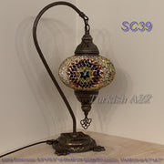 SWAN NECK MOSAIC TABLE LAMP, LARGE GLOBE , SC21 TO SC40 - TurkishLights.NET