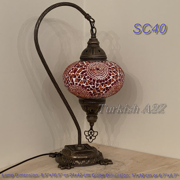 SWAN NECK MOSAIC TABLE LAMP, LARGE GLOBE , SC21 TO SC40 - TurkishLights.NET