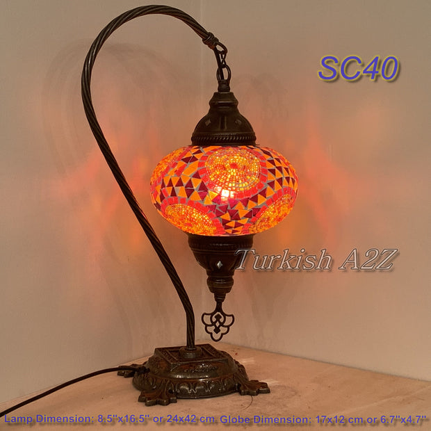 SWAN NECK MOSAIC TABLE LAMP, LARGE GLOBE , SC21 TO SC40 - TurkishLights.NET