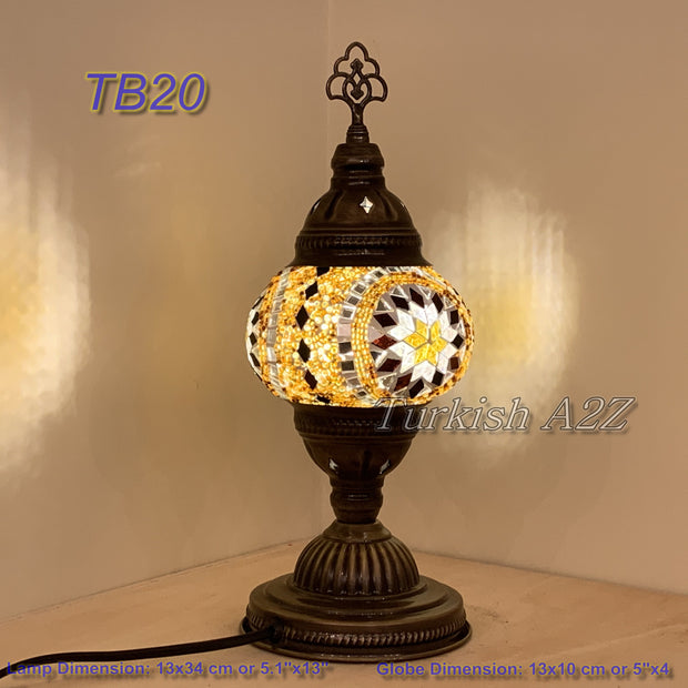 TURKISH MOSAIC TABLE LAMP,  MEDIUM GLOBE , TB19 - TB27 - TurkishLights.NET