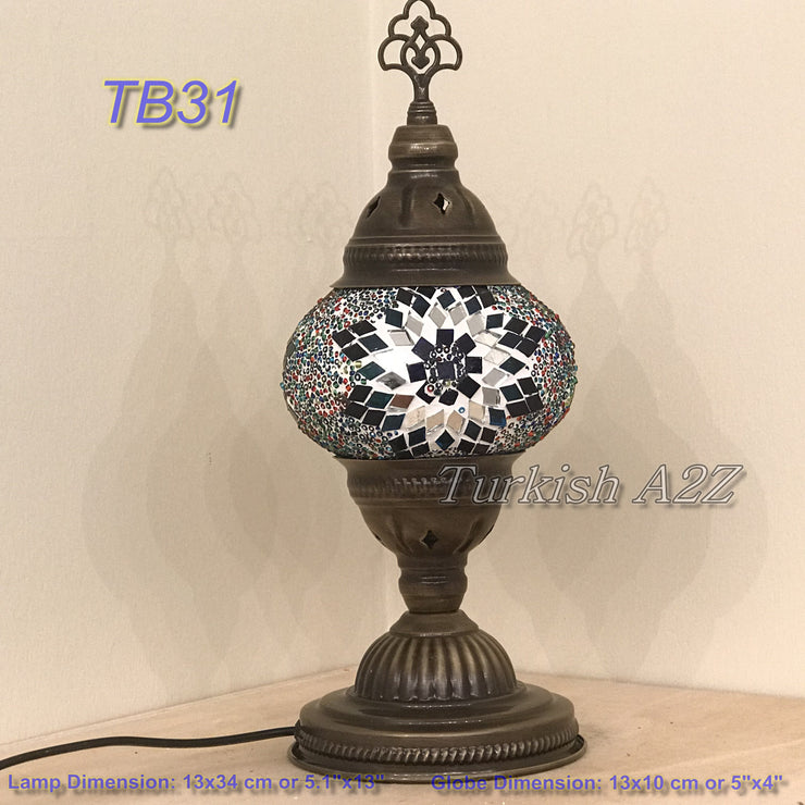 TURKISH MOSAIC TABLE LAMP,  MEDIUM GLOBE TB28 - TB36 - TurkishLights.NET