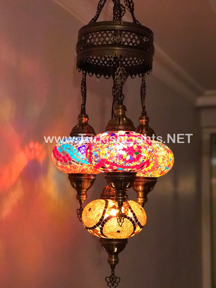 4 - BALL SULTAN TURKISH MOSAIC CHANDELIER WITH   LARGE GLOBES - TurkishLights.NET