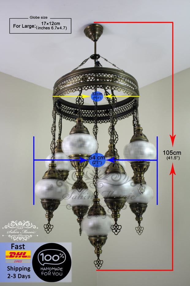 9-BALL TURKISH SULTAN MOSAIC CHANDELIER WITH NO3 (LARGE) GLOBES - TurkishLights.NET