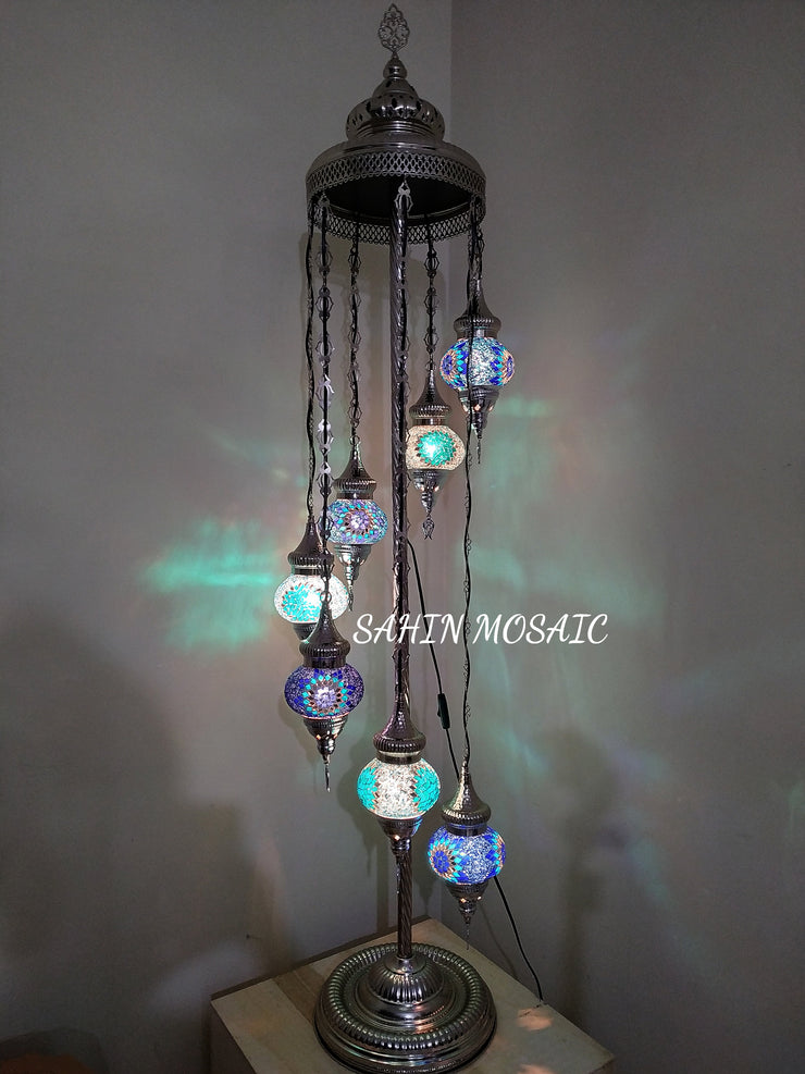 FLOOR LAMP WITH  7 Medium GLOBES and CHROME FINISH ,ID:134 - TurkishLights.NET