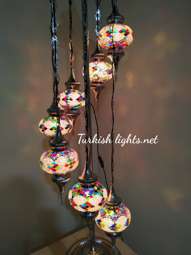 FLOOR LAMP WITH  7 LARGE GLOBES and CHROME FINISH ,ID:131 - TurkishLights.NET