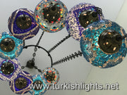 9-BALL TURKISH  MOSAIC CHANDELIER WITH LARGE GLOBES, BLUE MIX - TurkishLights.NET