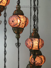 9-BALL TURKISH  MOSAIC CHANDELIER WITH MEDIUM GLOBES, BROWN - TurkishLights.NET