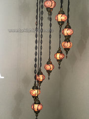 9-BALL TURKISH  MOSAIC CHANDELIER WITH MEDIUM GLOBES, BROWN - TurkishLights.NET