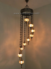 9-BALL TURKISH  MOSAIC CHANDELIER WITH MEDIUM GLOBES, BROWN - TurkishLights.NET