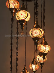 9-BALL TURKISH  MOSAIC CHANDELIER WITH MEDIUM GLOBES, BROWN - TurkishLights.NET