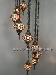 9-BALL TURKISH  MOSAIC CHANDELIER WITH LARGE GLOBES, BROWN - TurkishLights.NET