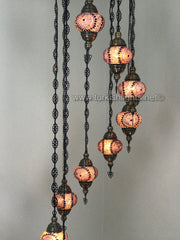 9-BALL TURKISH  MOSAIC CHANDELIER WITH MEDIUM GLOBES, BROWN - TurkishLights.NET